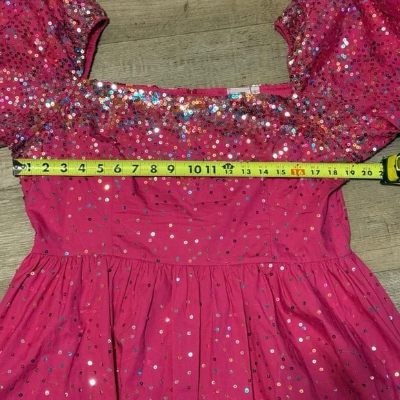 Pink Sequin Puff Sleeve Dress - Picture 7 of 10